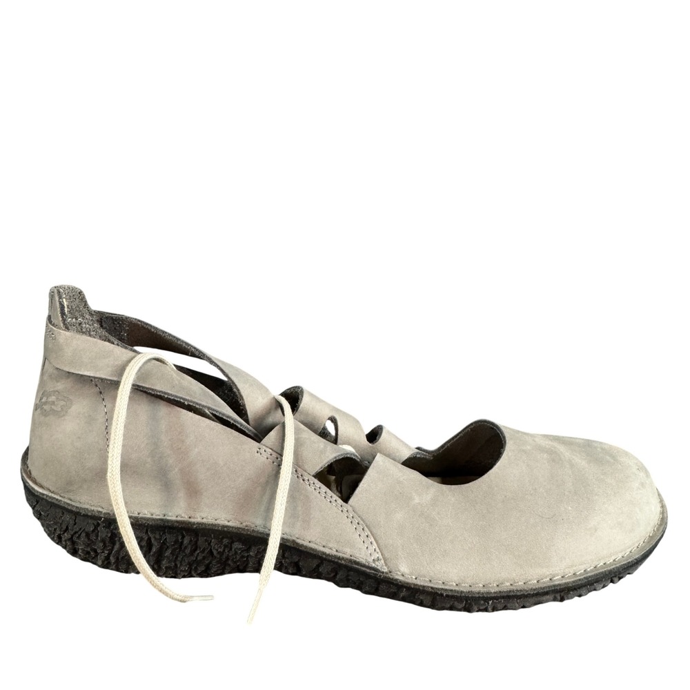 Loints of Holland Gray Nubuck Leather Lace Up Cutout Flats Shoes
